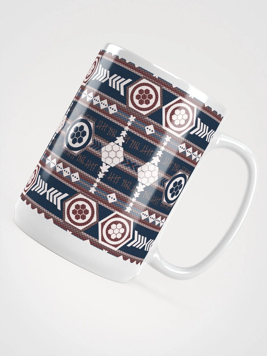 Rustic Southwestern Pattern Board Game Mug, Blue Red Purple 15 oz large mug with Aztek pattern product image (6)