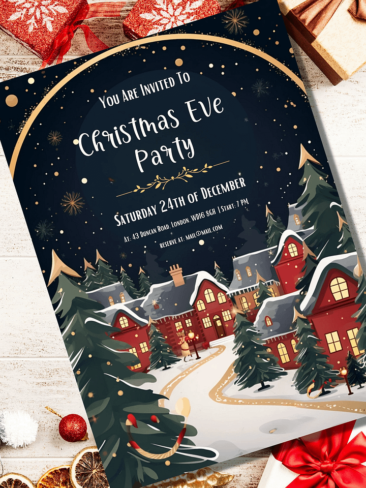 Adorable Christmas Eve Party Invitation | Editable in Canva | Christmas Party Printable | Holiday Party Invitation Template | Link to Canva product image (1)