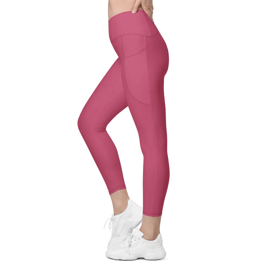 Plain Vibrant Red Soft Summer Women's High Waisted Premium Crossover Leggings with Pockets by Treasure Pie product image (5)