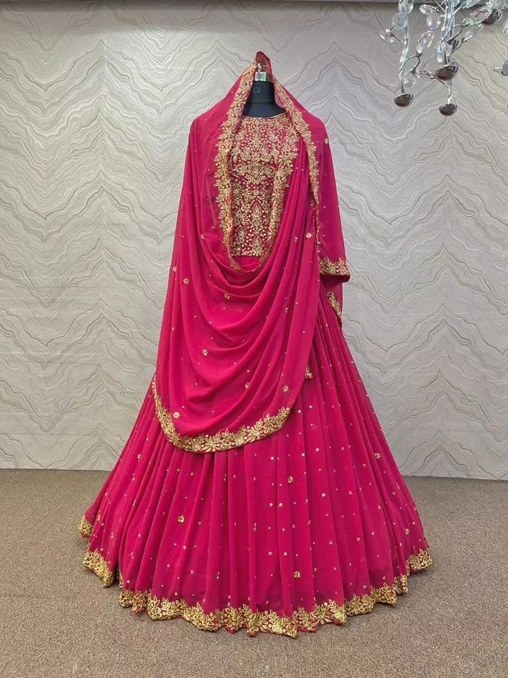 FULLY STITCHED PINK LONG BLOUSE LEHENGA CHOLI DIAMONDS WORK LENGHA TOP BELT product image (3)