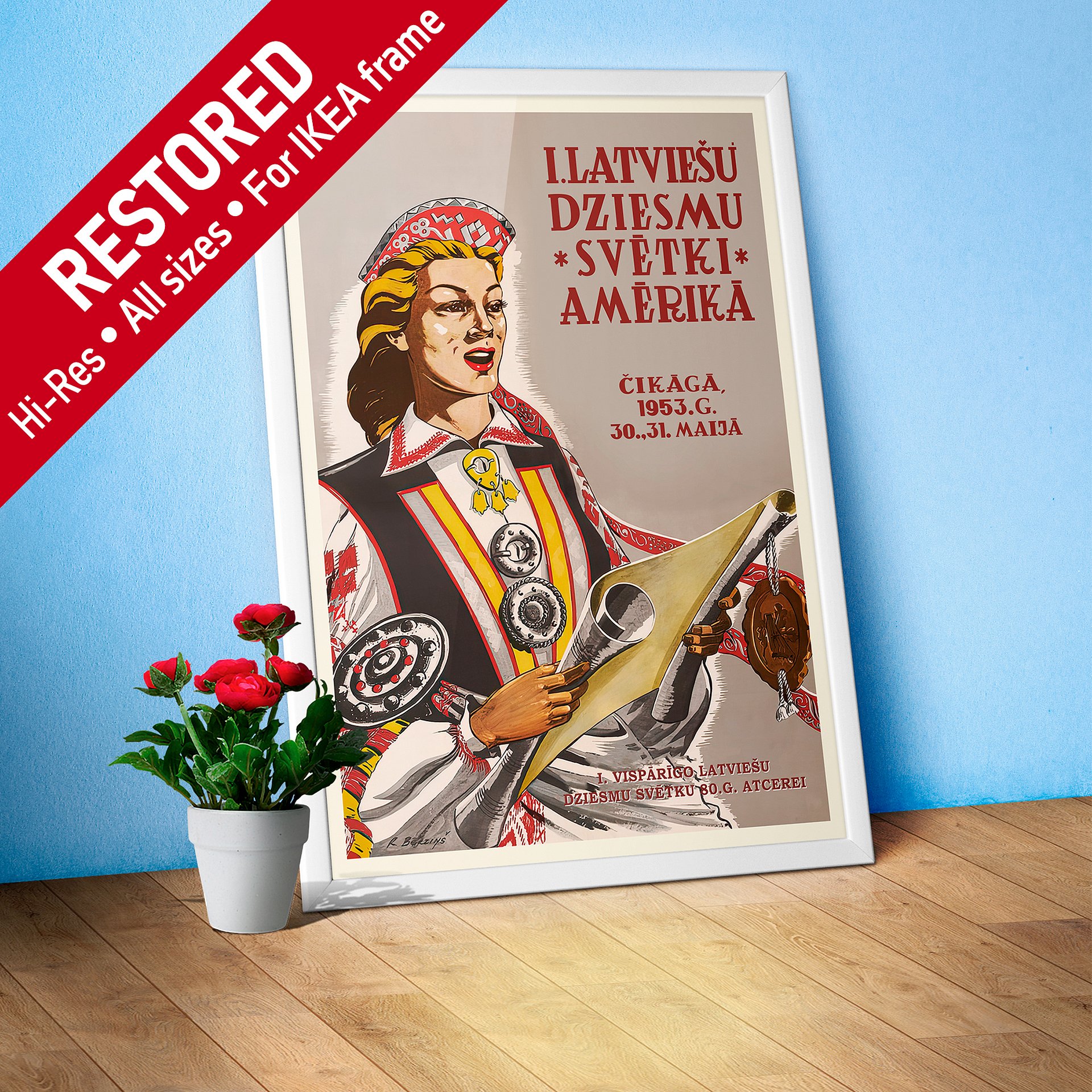 Latvia retro poster, 1953 — retro vintage travel poster, retro travel art, retro travel wall art product image (1)