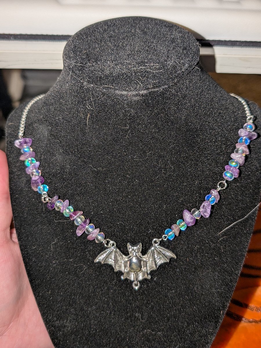 Amethyst Silver Bat Necklace! product image (2)