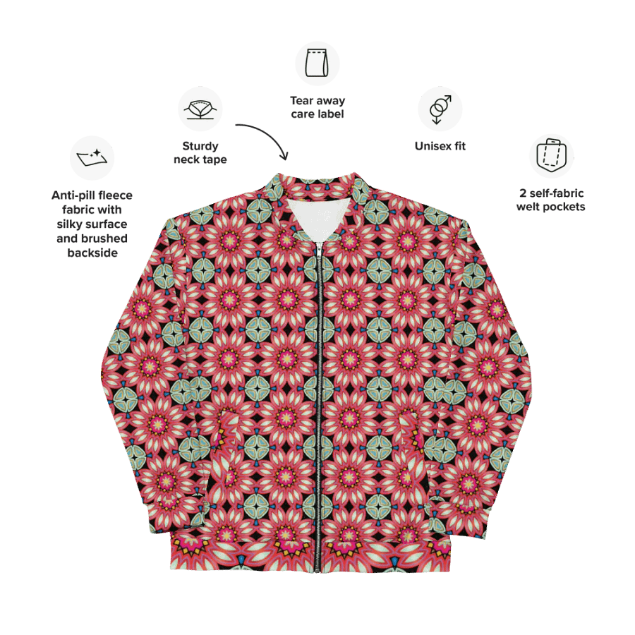 Fractal Batik Maroon Bomber Jacket product image (9)