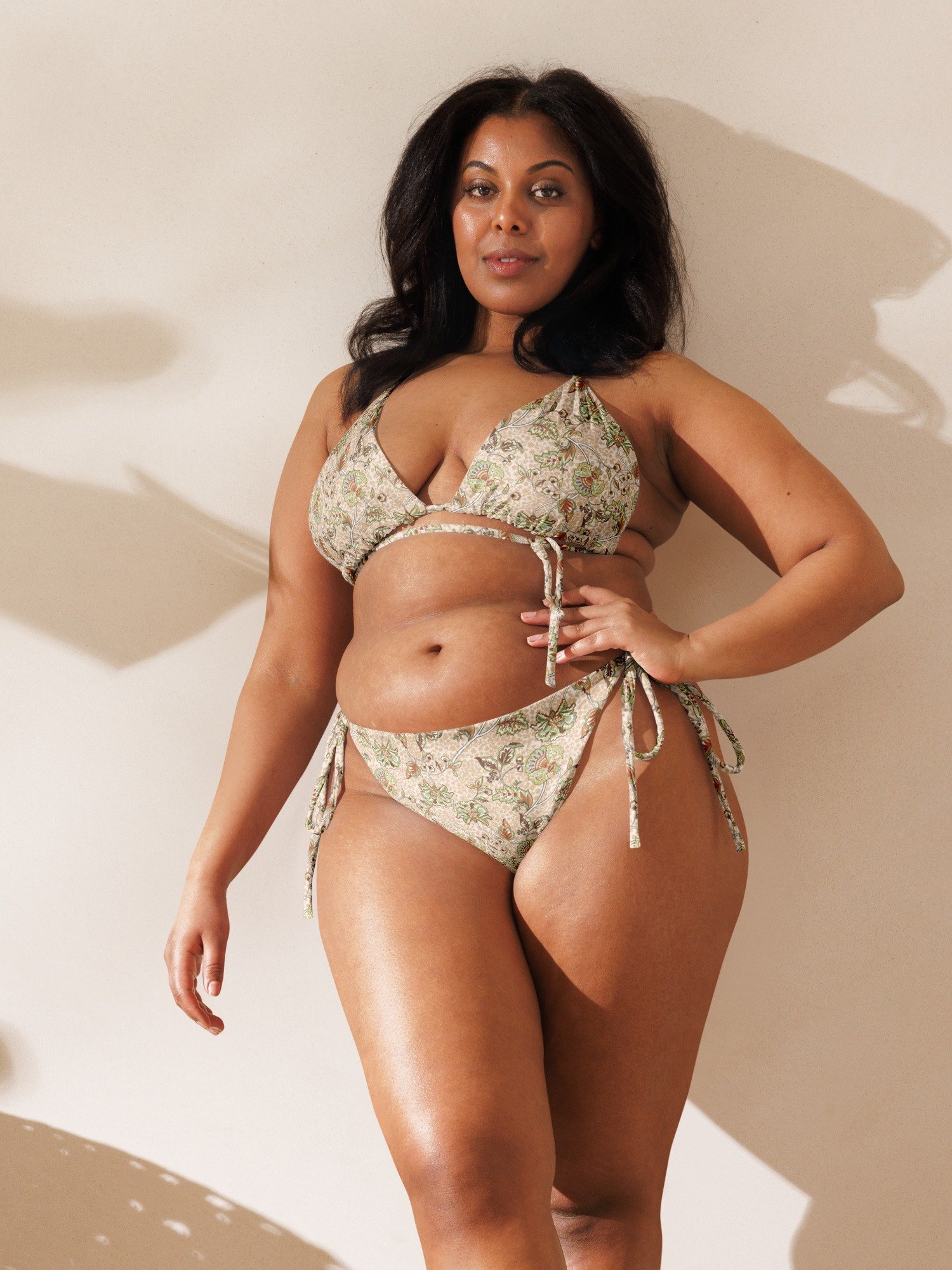 Recycled String Bikini Bottom "Elegant Neutral Beige Chintz" product image (8)