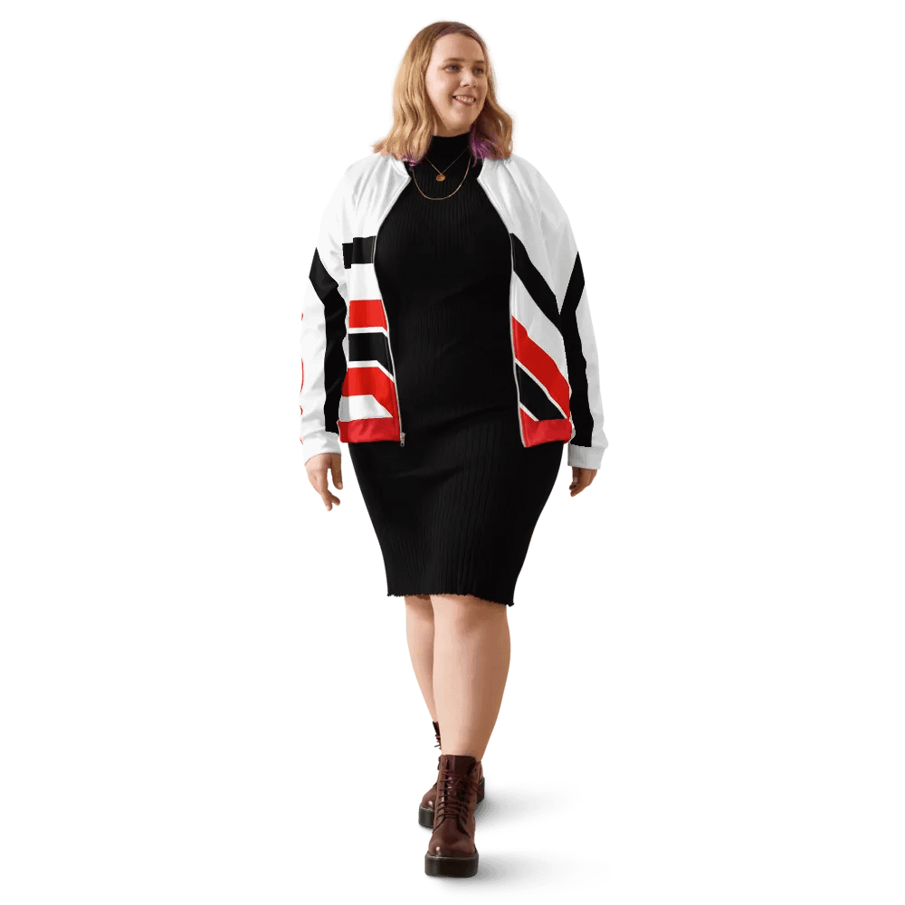 Red/Black/White Bent Lines Unisex Bomber Jacket product image (1)