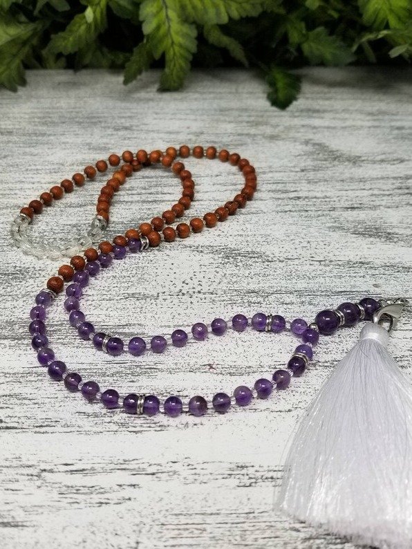 Crown Chakra Mala Necklace: Amethyst & Quartz product image (1)