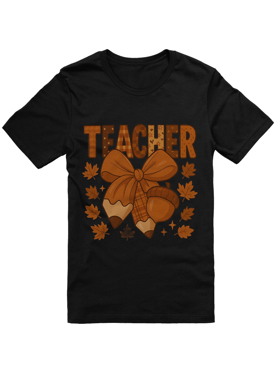 Autumn Teacher T-Shirt – Fall Pencil Bow and Acorn Design for Educators product image (1)