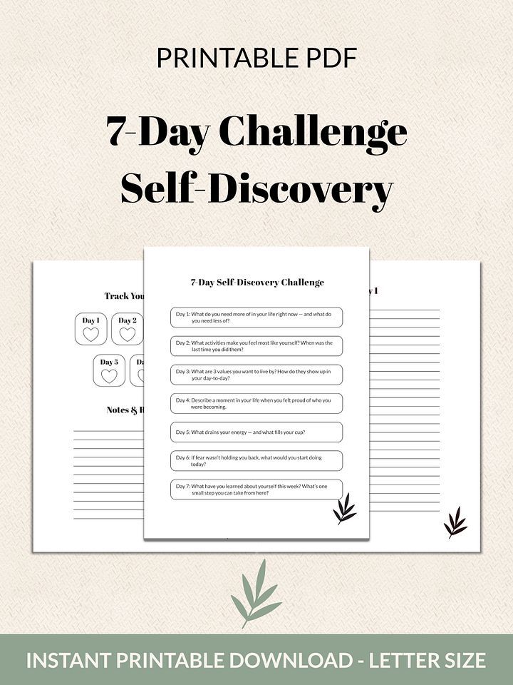 7-Day Self-Discovery Challenge Printable product image (1)