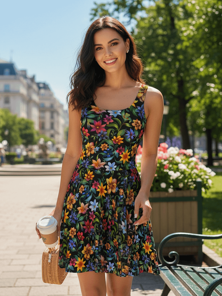 Women’s Floral Fit & Flare Summer Dress – Sleeveless Casual Party Sundress with Colorful Flower Print product image (1)