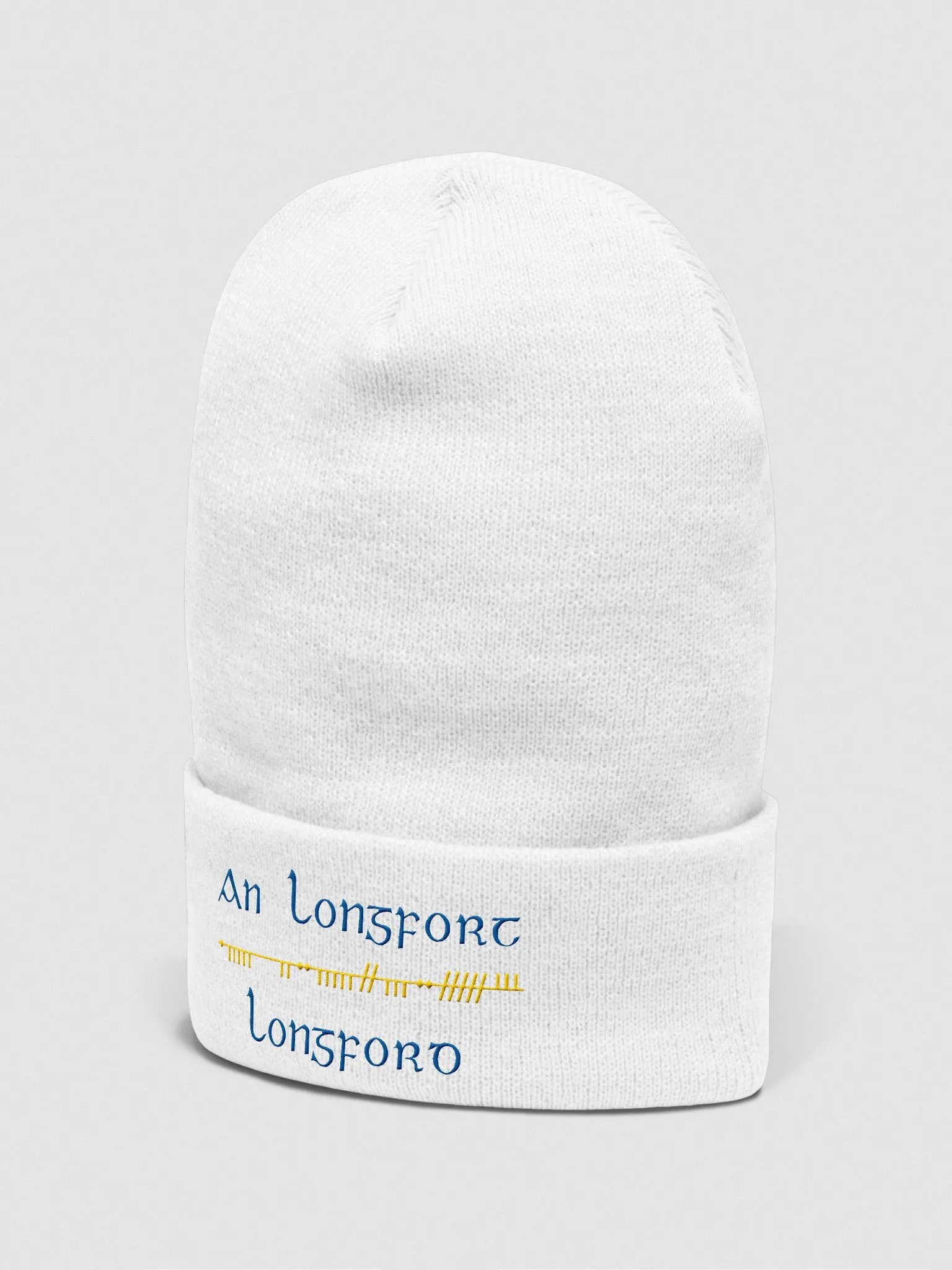 Longford/An Longfort Scholastic style Ogham Ogham, blue and gold, embroidered Cuffed Beanie product image (31)