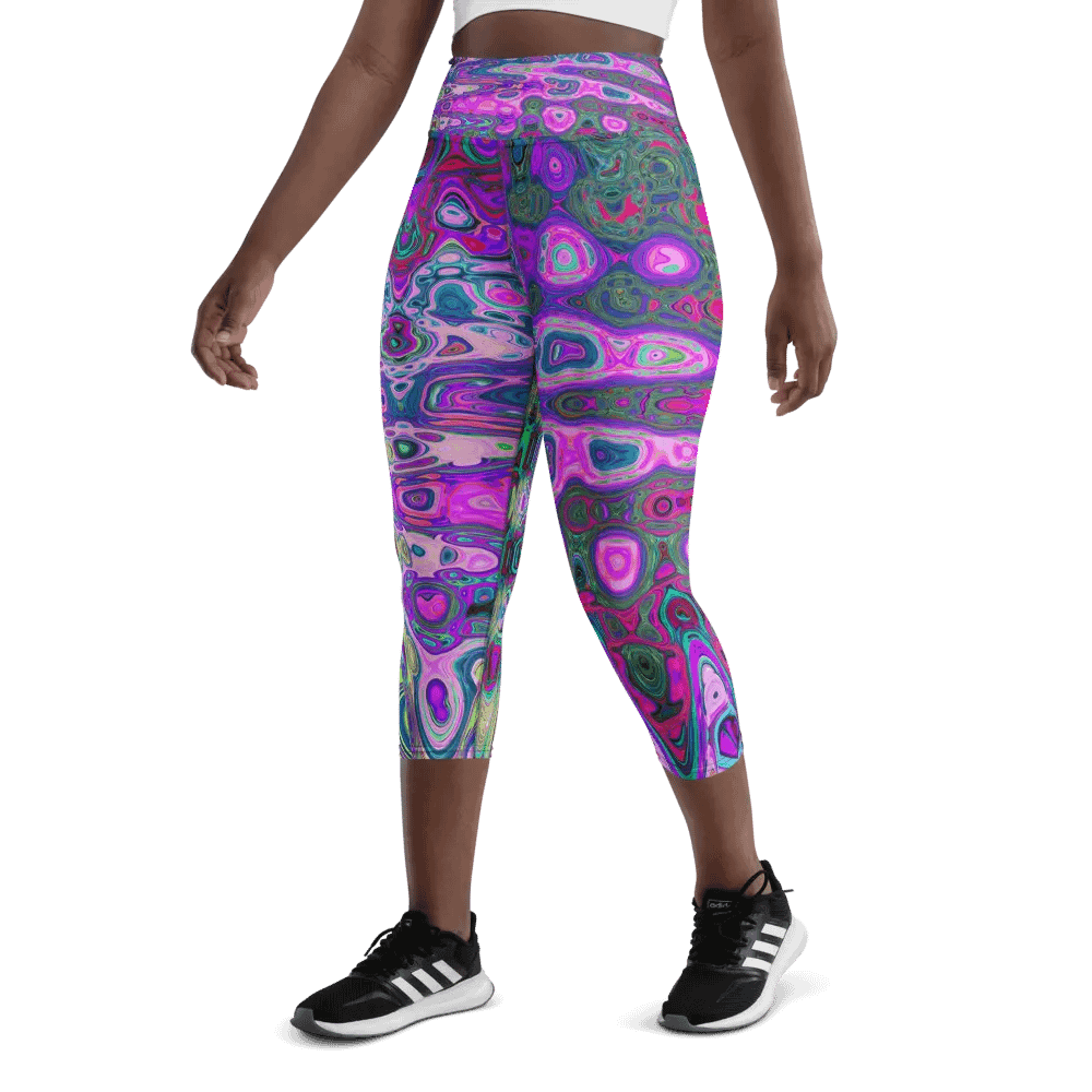 Abstract Mosaic Colorful Magenta Wavy Retro Capri Yoga Leggings product image (8)
