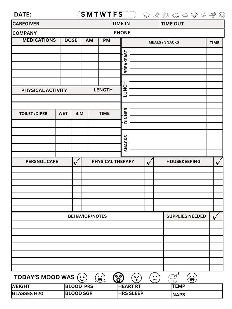 Caregiver Activity and Health Monitoring Log Personalized Caregiver Record Caregiver Care Plan and Daily Log Full Caregiver product image (1)