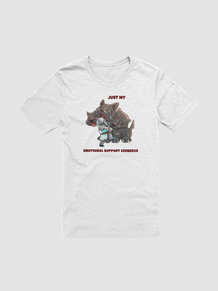 Emotional Support Cerberus & Knight unisex short sleeve T-shirt for RPG players and pet lovers product image (1)