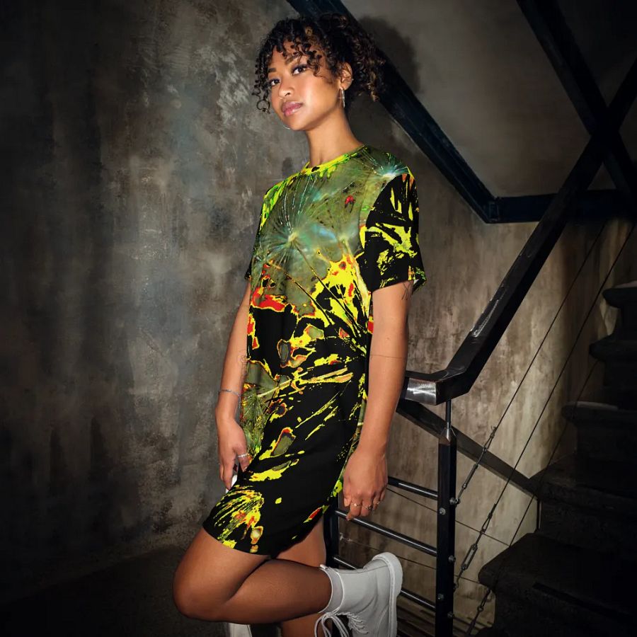 Bright Abstract Dandelion Clock Ladies T Shirt Dress product image (12)