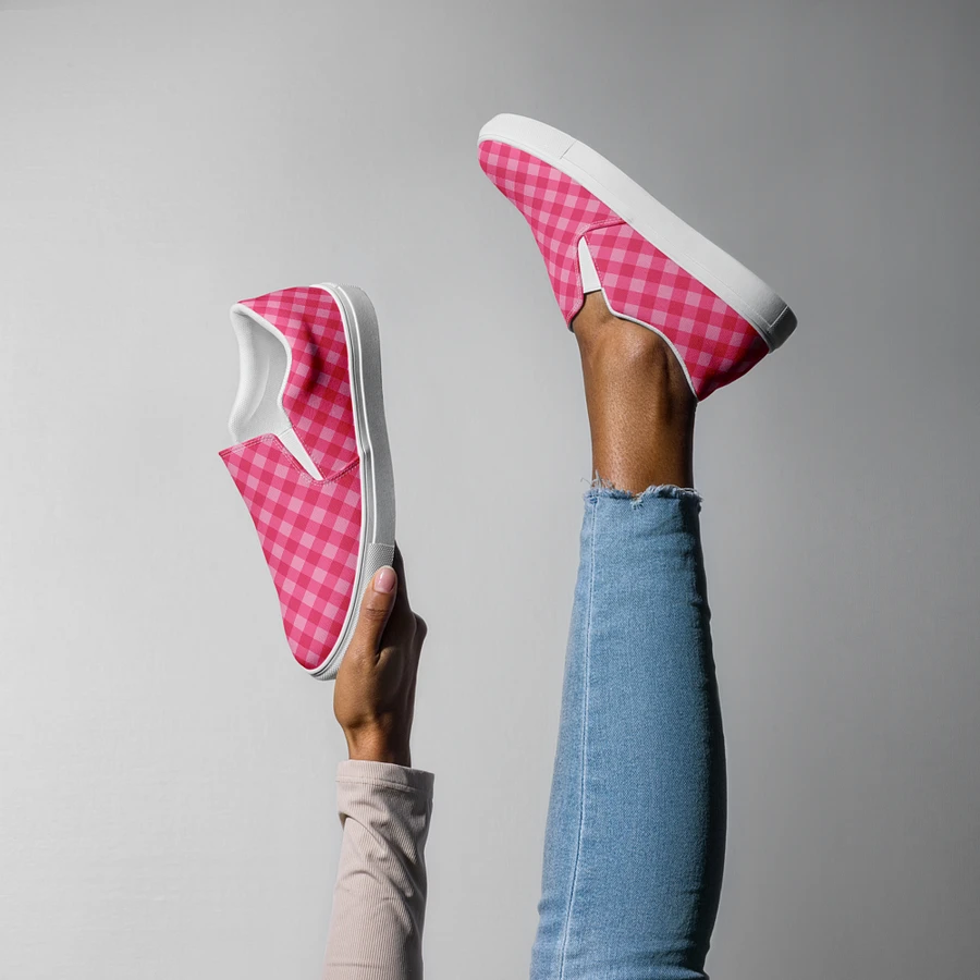 Bright Pink Checkered Plaid Women's Slip-On Shoes product image (8)