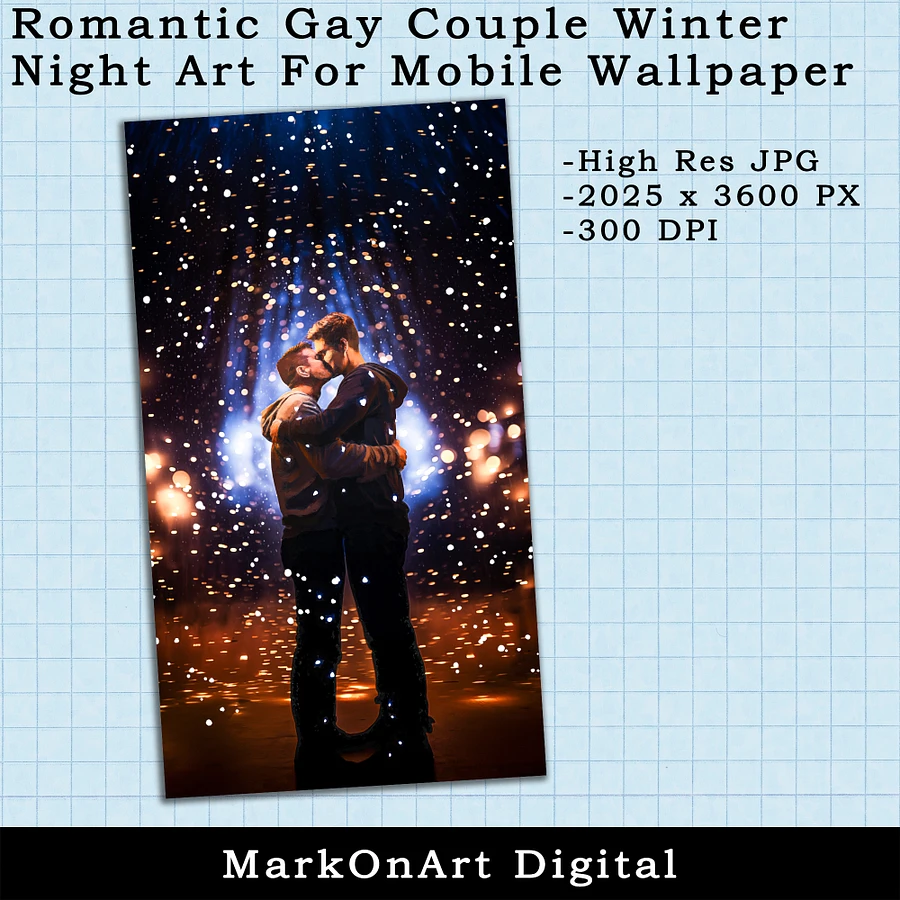 Romantic Gay Couple on a Winter Night For Mobile Phone Wallpaper or Lock Screen | High Res for iPhone or Android Cellphones product image (2)
