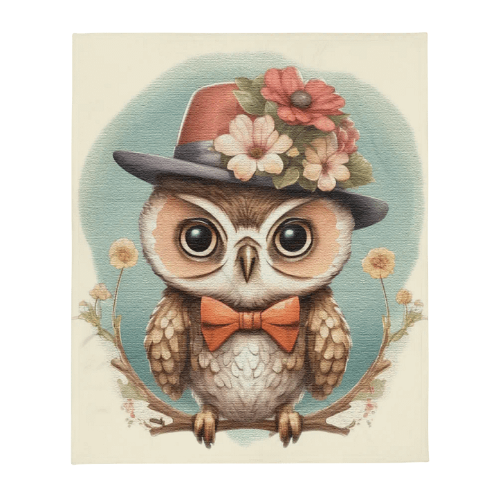 owl wearing a hat and a bow tie Throw Blanket product image (1)