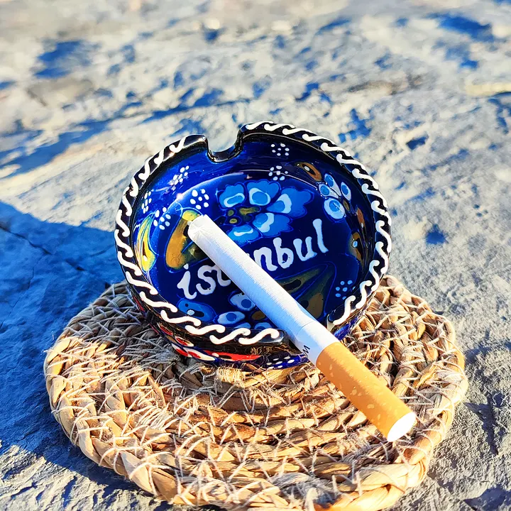 Handmade Blue Ceramic Ashtray - Turkish Iznik Style Decor, 7 cm — handmade pottery product image (1)