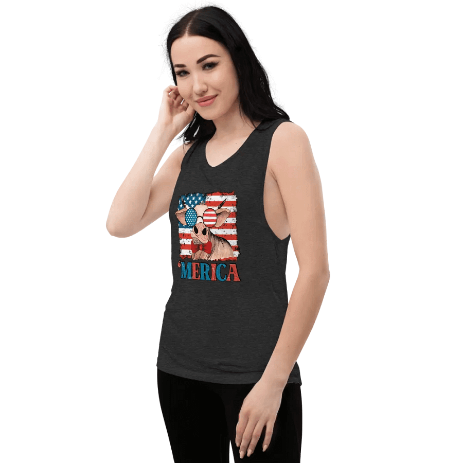 Patriotic Flowy Muscle Tank Featuring Merica the cow product image (27)