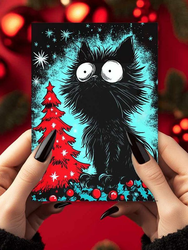 Retro Scaredy Cat Christmas Cards Pack of 10 • 5×7 product image (1)