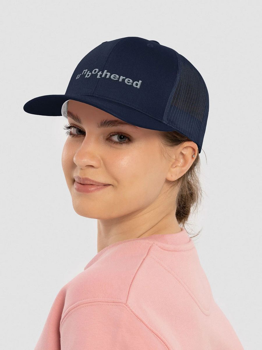 unbothered Trucker Snapback - grey text product image (3)