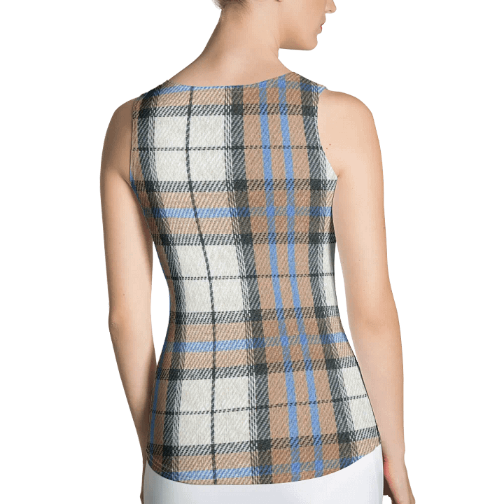ALL-OVER PRINT BLUE WHITE AND BEIGE CHECKERED PATTERN VINTAGE CHECKERED WOMEN'S TANK TOP product image (2)
