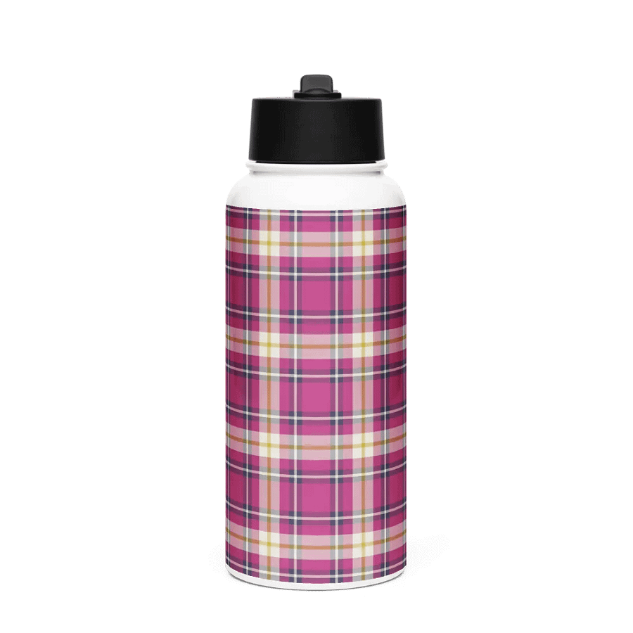 Hot Pink and Navy Blue Plaid Water Bottle product image (4)
