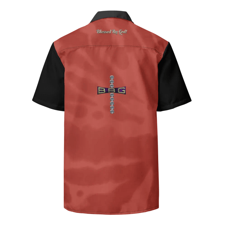 Two Tone Black and Red Blessed by God Button-up Shirt product image (1)