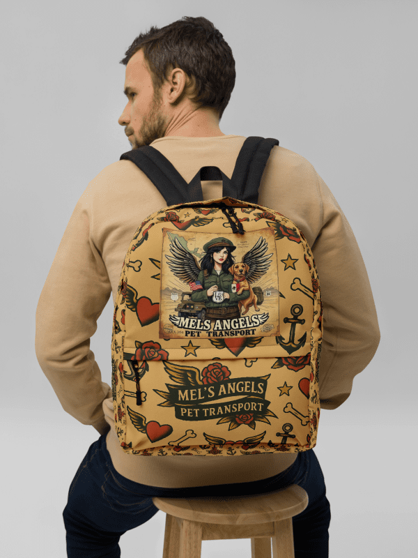 Mel’s Angels Tattoo Flash Logo Backpack – Vintage Chicano Style Travel Gear product image (2)