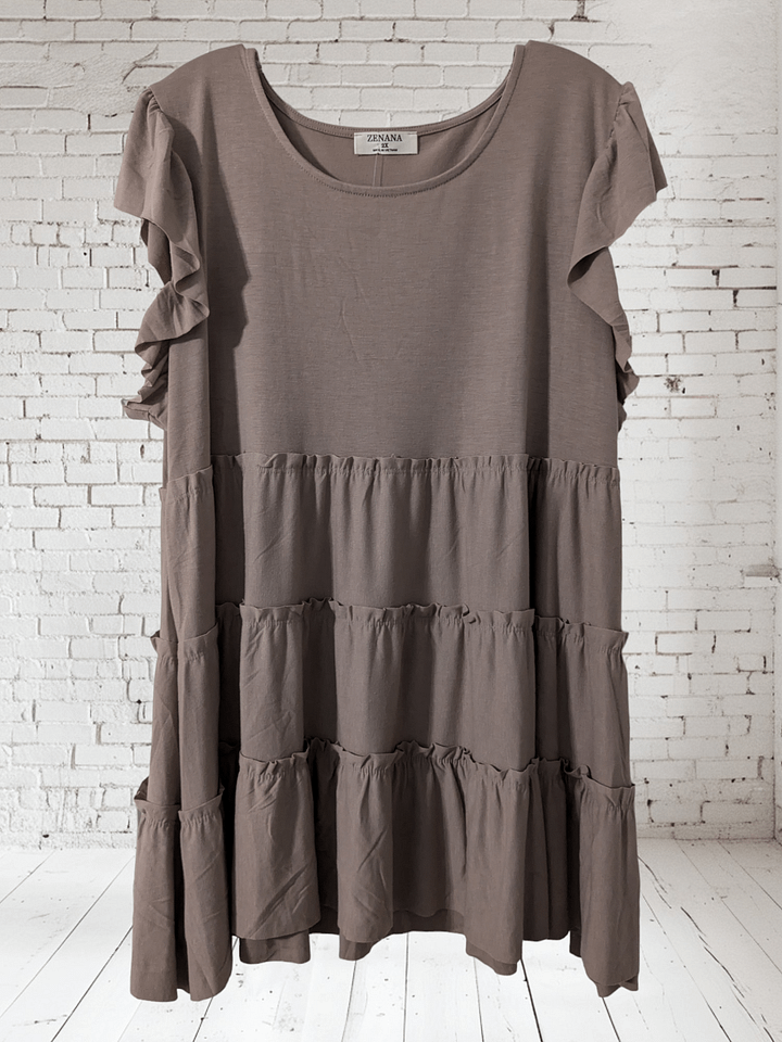 1X Beige Ruffle Mini-Sleeve Tunic/Dress product image (1)