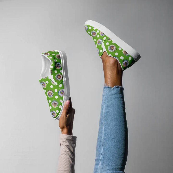Daisy Dots - Lime Green Slip-on Canvas Shoes product image (1)