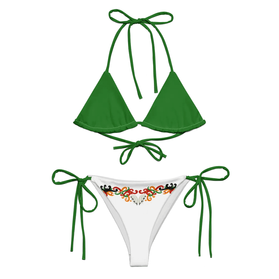 Low Rise Cheeky String Bikini, Green Top, White Bottoms product image (5)