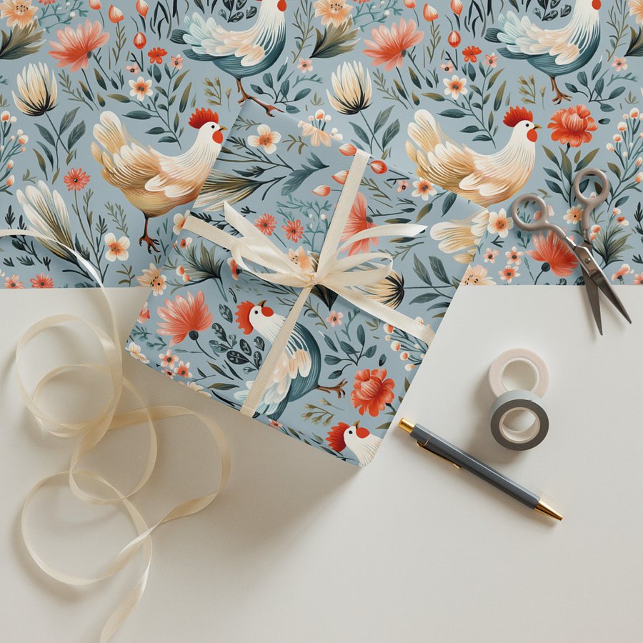 Floral Illustration Chicken Wrapping Paper Sheet SET product image (3)