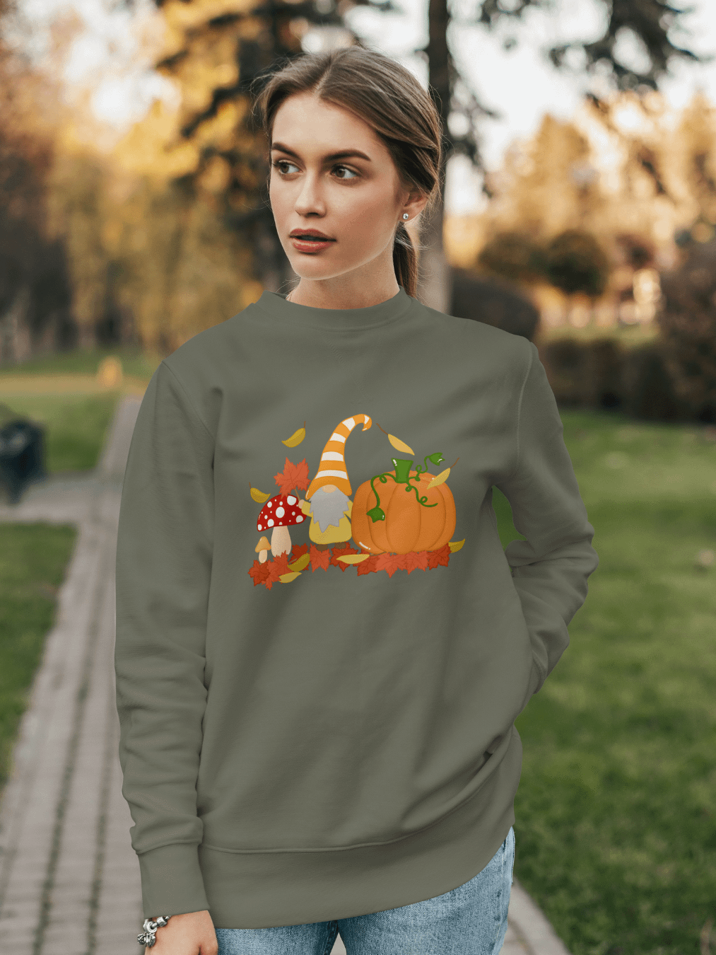Fall with my Gnomies Design Crewneck Sweatshirt product image (1)