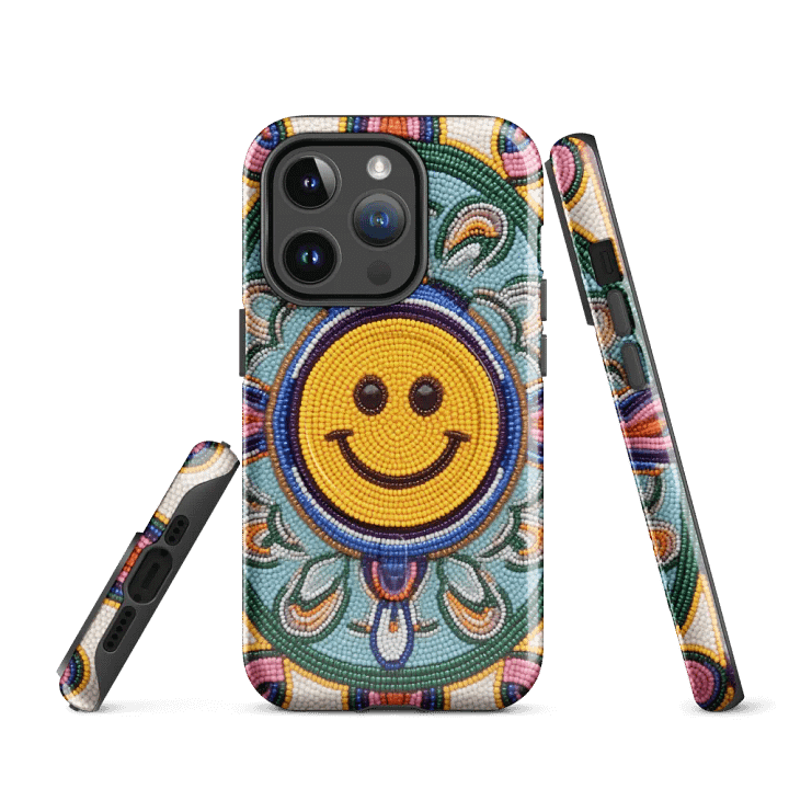 Smiley Face Turquoise Faux-Beadwork iPhone® Tough Case product image (3)