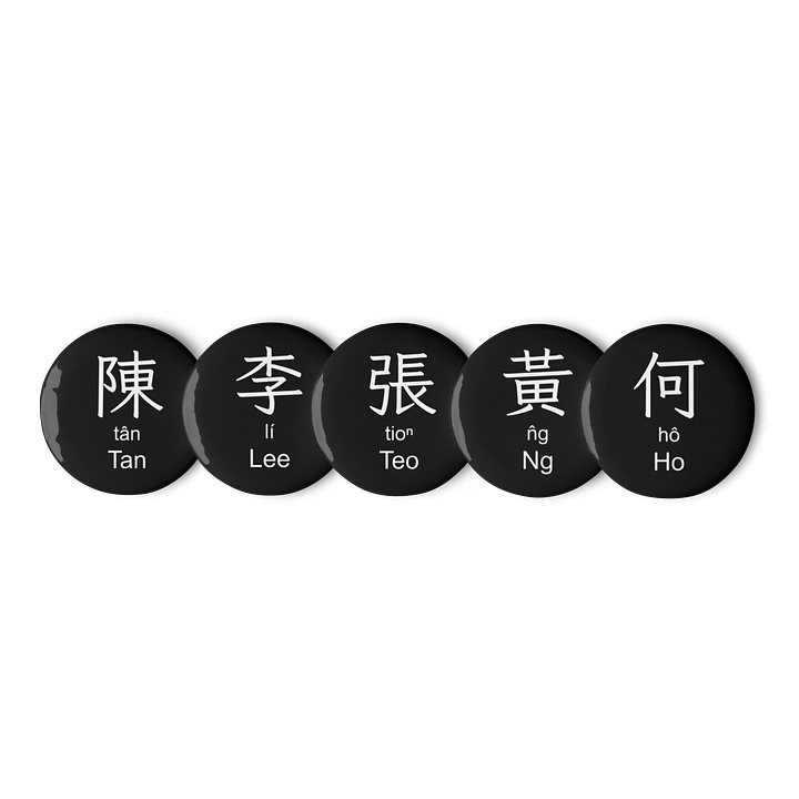 百家姓 Hundred Family Surnames Pin Buttons Set (Hokkien) [Series 1, Black] product image (1)