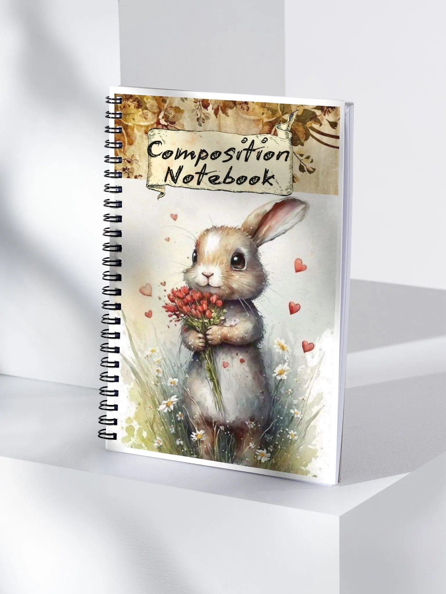Rabbit & Red Flowers Spiral Composition Notebook product image (4)