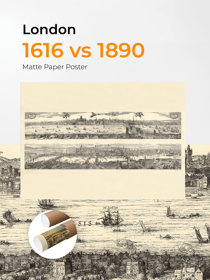 London 1616 vs 1890 Poster Print – Hand-Drawn Historical Panorama Comparison (Unframed) product image (1)