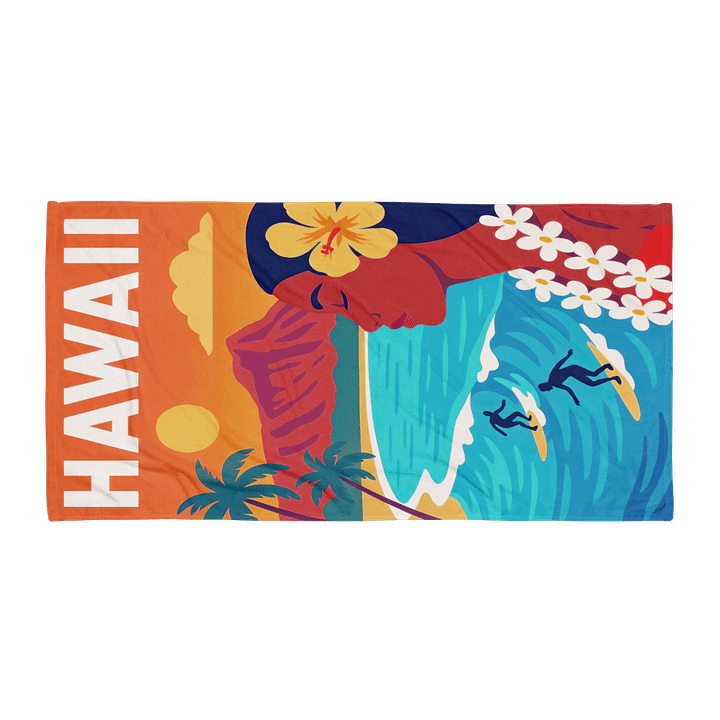 HAWAII BEACH TOWEL – 30"x60", COTTON TERRY BACK, RETRO ISLAND BEAUTY PRINT product image (1)