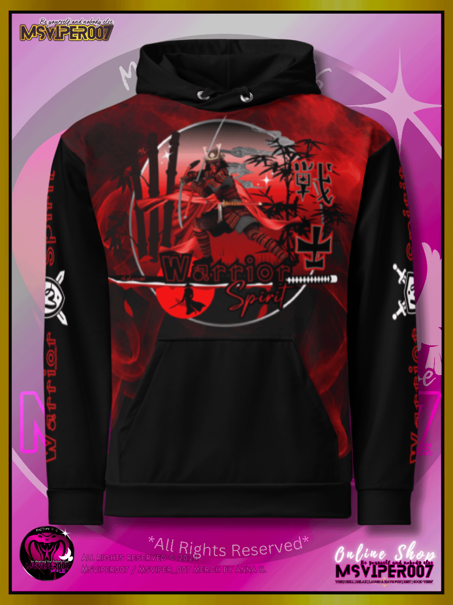 Hoodie - MsViper007's "Warrior Spirit" (crimson /V2/) [AOP] - Cozy Hoodie By Anna H. product image (1)