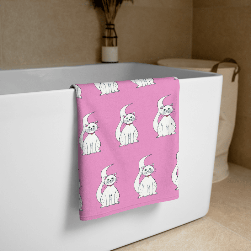 White Cat (art by Dina R.) acrylic painting picture - Towel product image (2)