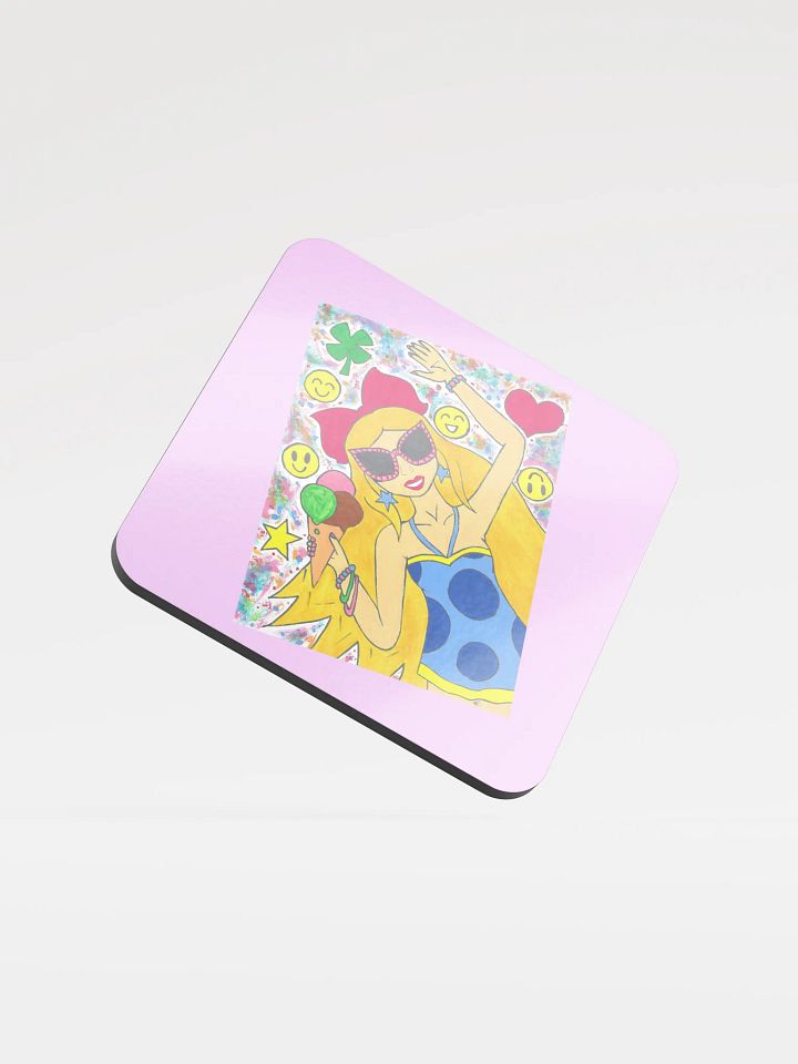 Girl with the ice cream - (art by Dina R.) - tempera painting picture - Glossed Cork Coaster product image (1)
