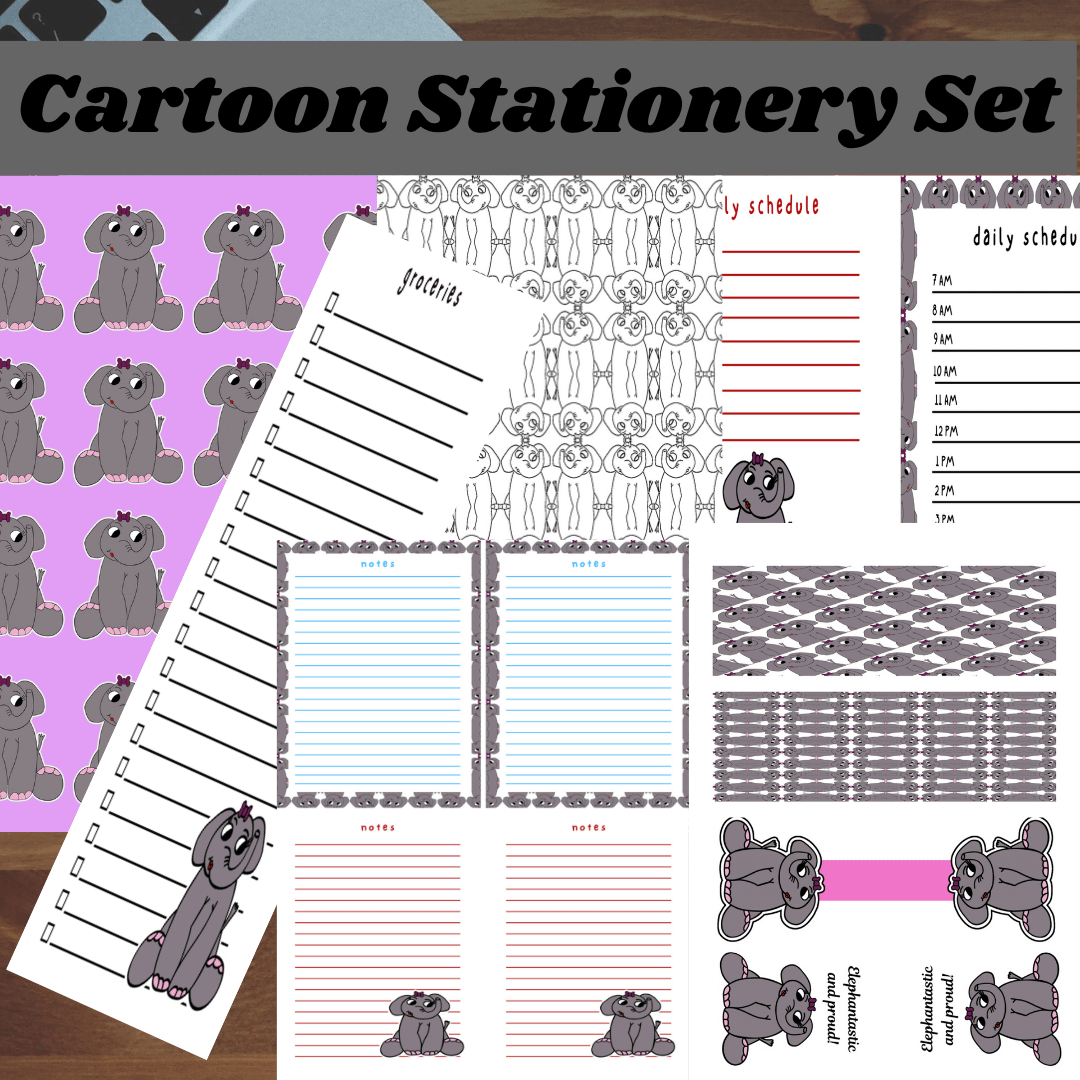 🐘 Cute Cartoon Elephant Printable Stationery Set – Stay Organized with a Touch of Whimsy! product image (1)