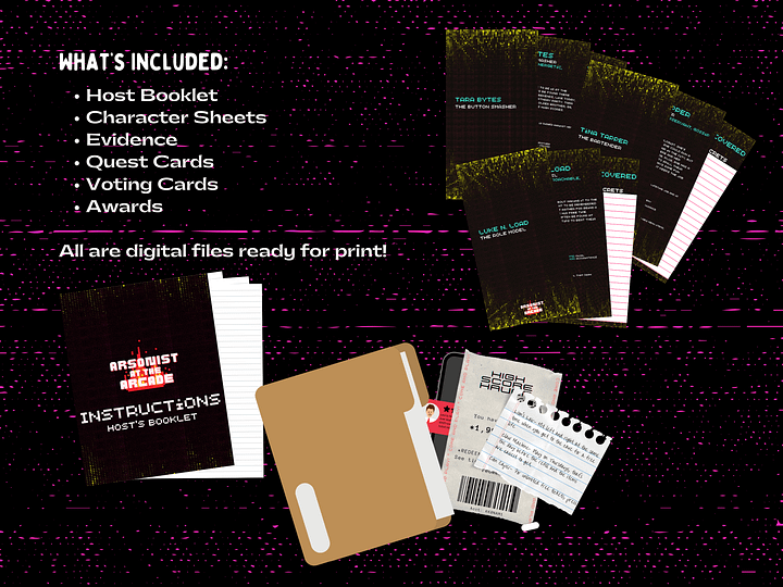 Arsonist at the Arcade - A Family-Friendly Videogame Themed Mystery Party Game - 10-25 Player Base Game product image (2)
