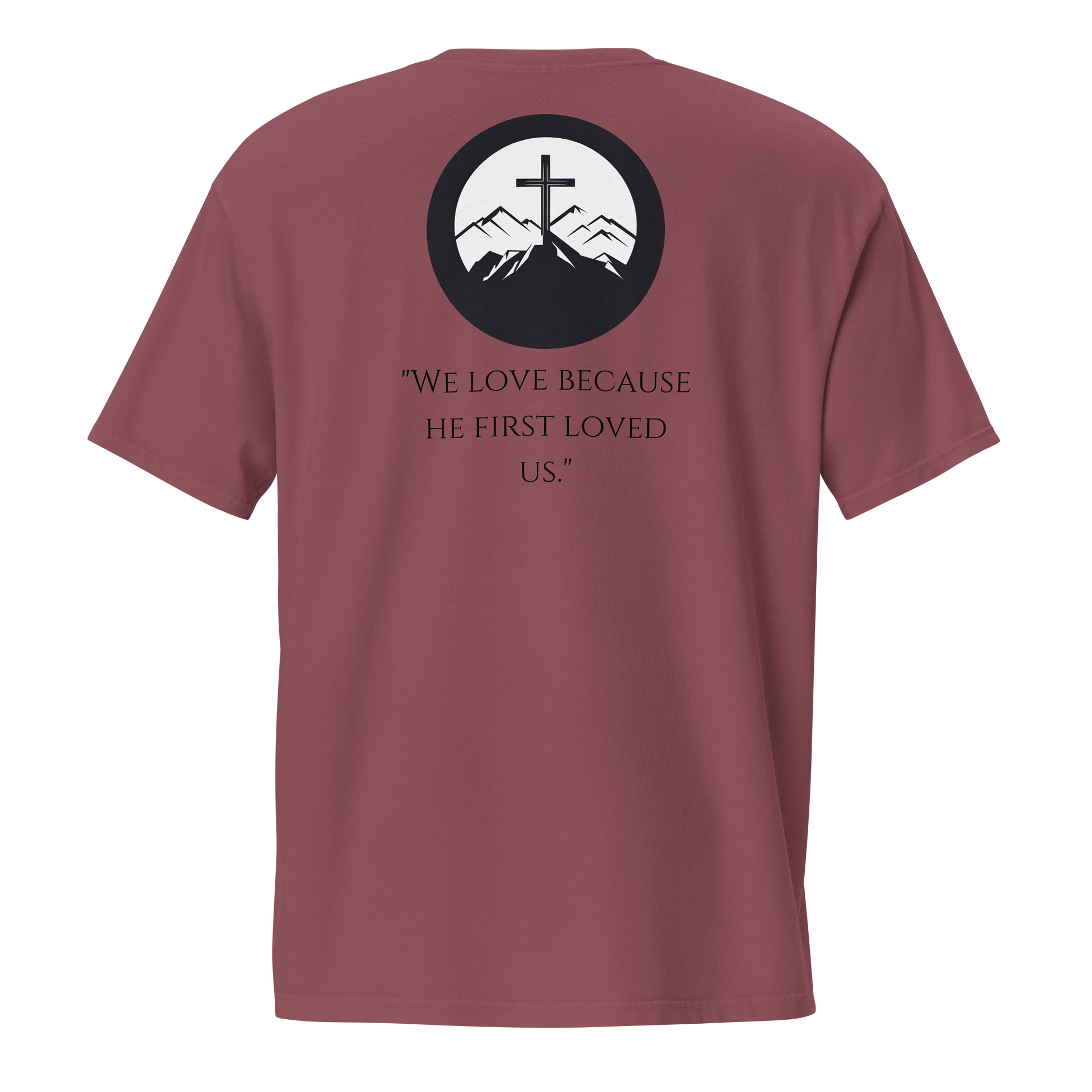 He First Loved Us Christian Pocket T-Shirt | 1 John 4:19 product image (1)