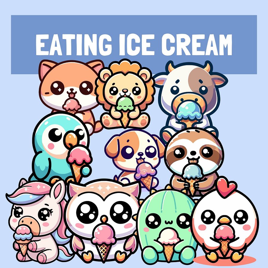 60 Kawaii Animals Doing Things Clipart Set product image (4)