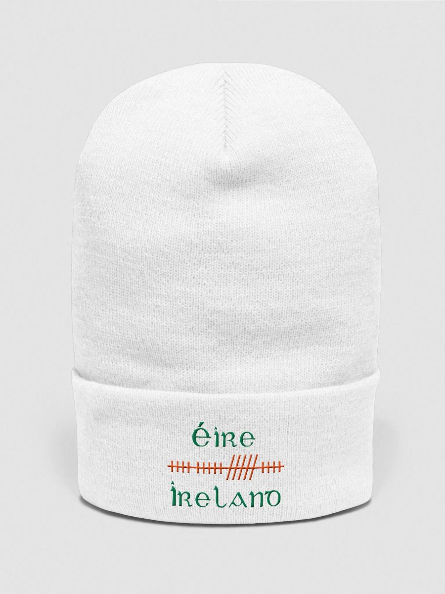 Ireland/Éire Orthodox Style Ogham, White with Green and Orange, embroidered Cuffed Beanie product image (1)