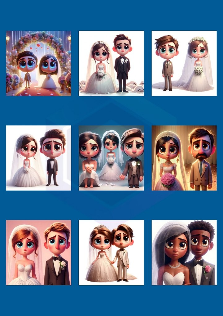 100 PIXAR STYLE SAD WEDDING COUPLE IMAGES BUNDLE product image (2)