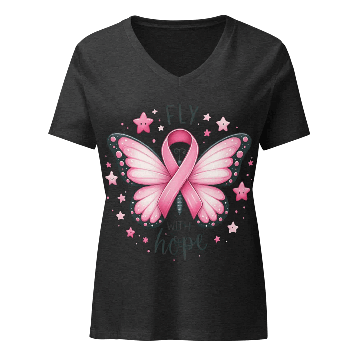 With Hope Butterfly Breast Cancer Awareness V-Neck T-Shirt – Wear Hope, Spread Strength 💖🦋 product image (1)