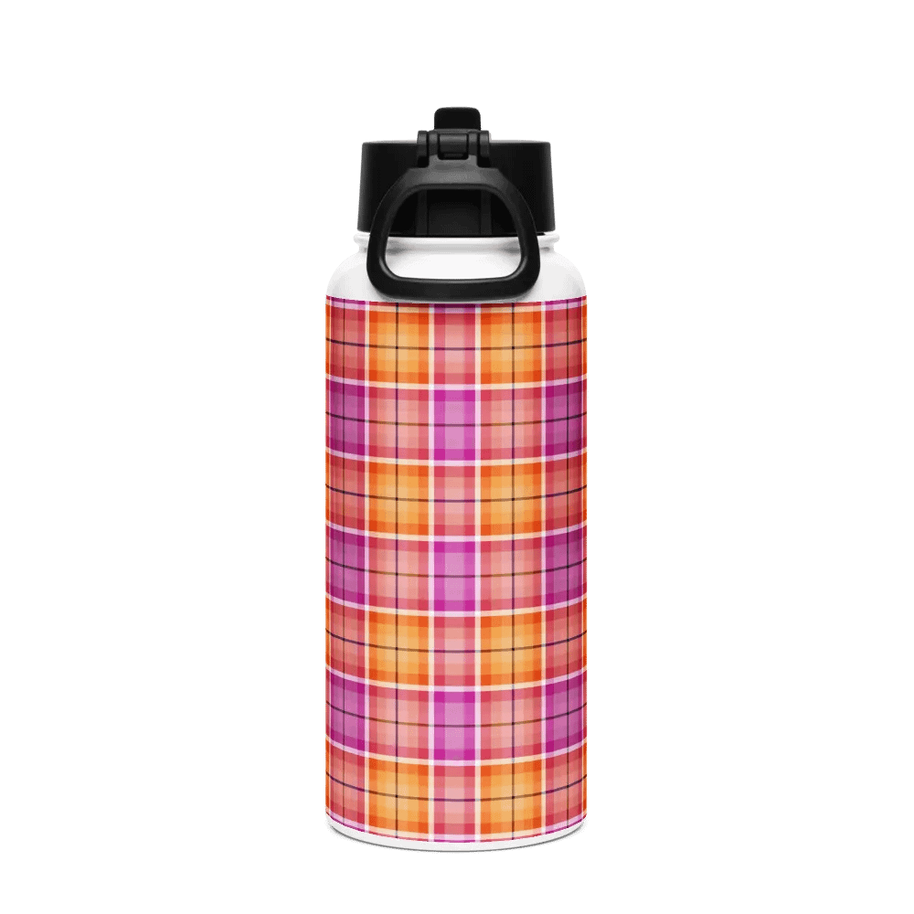 Bright Orange and Pink Plaid Water Bottle product image (3)